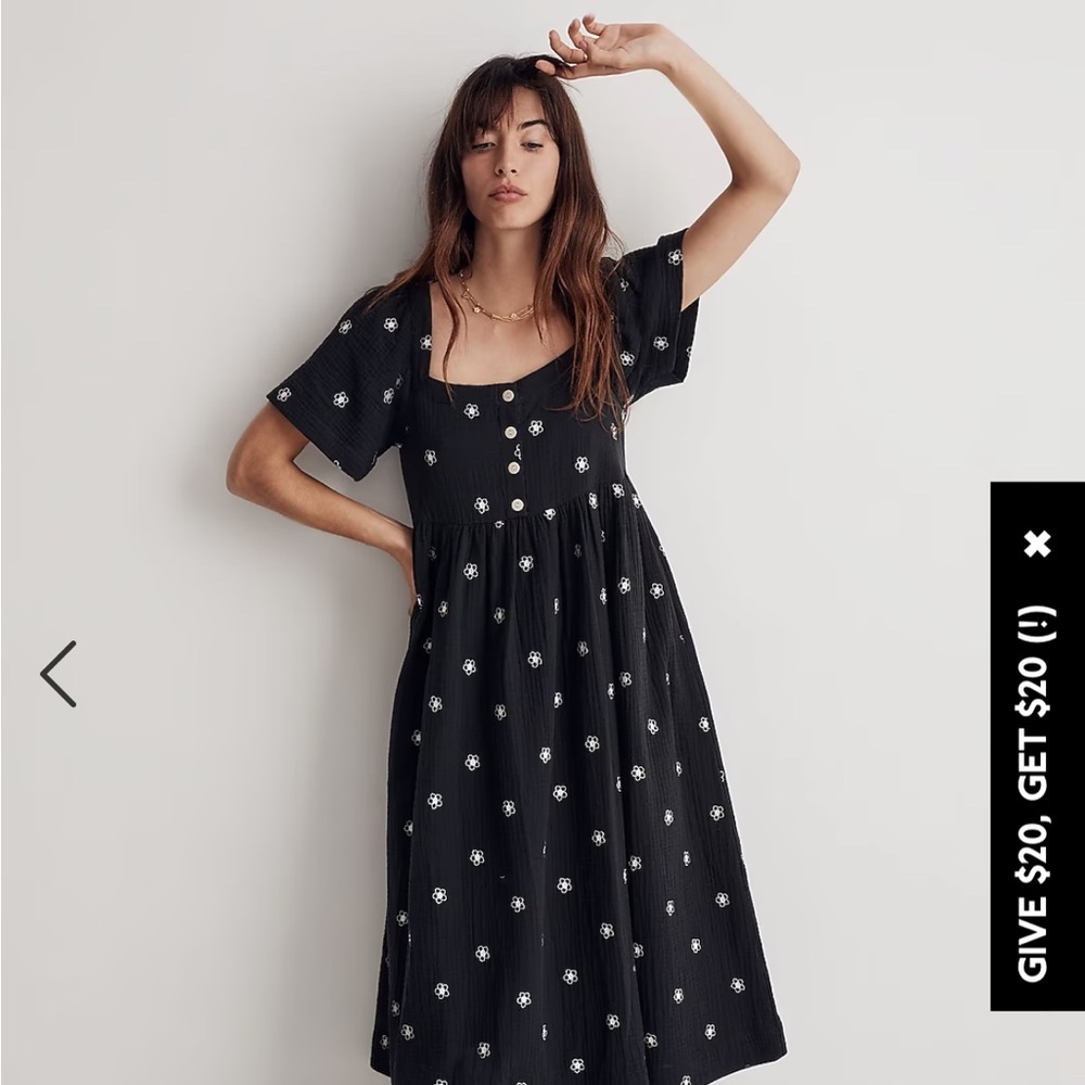 NWT Madewell Daisy Embroidered Light Spun Square Neck Midi Dress